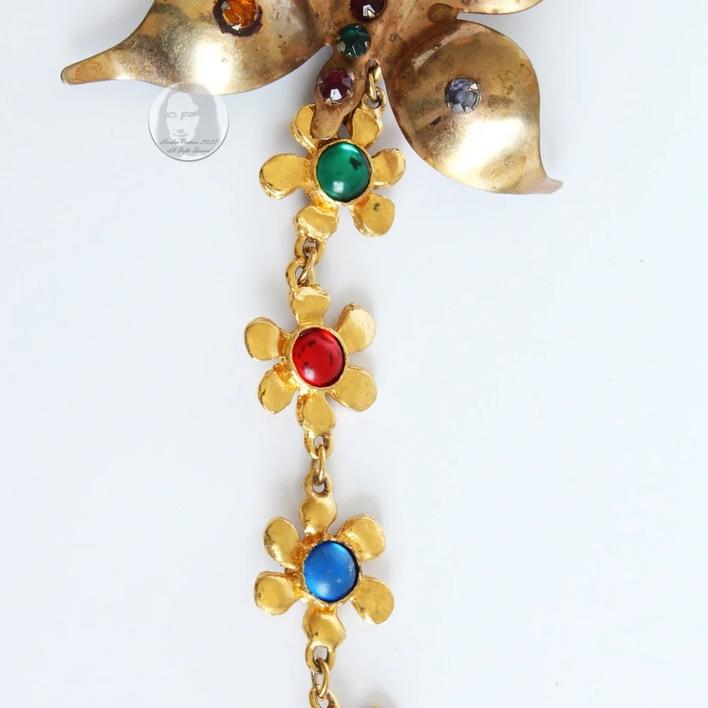 Vintage Butterfly & Berry Necklace Rhinestones Florals By Stephanie Lake Design